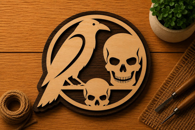 Crow Skull Round Wall Art Laser Cut SVG File SVG Regulrcrative 