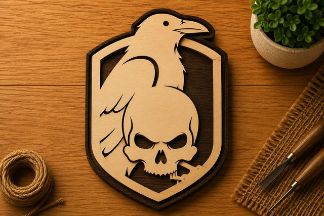 Crow Skull Shield Emblem Laser Cut SVG File SVG Regulrcrative 
