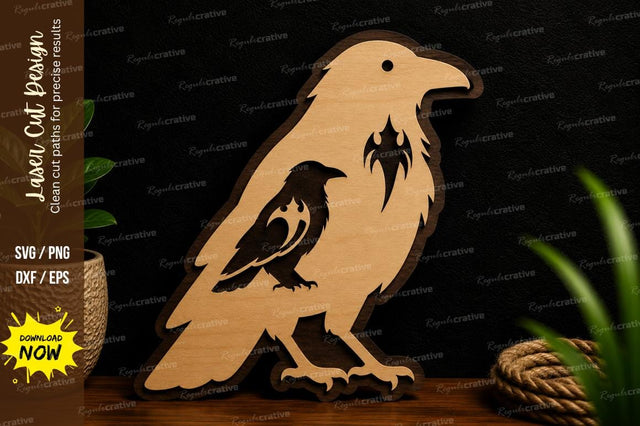 Crow With Baby Bird Ornament Laser Cut SVG File SVG Regulrcrative 