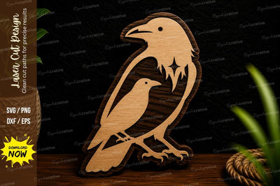Crow With Chick Silhouette Ornament Laser Cut SVG File SVG Regulrcrative 