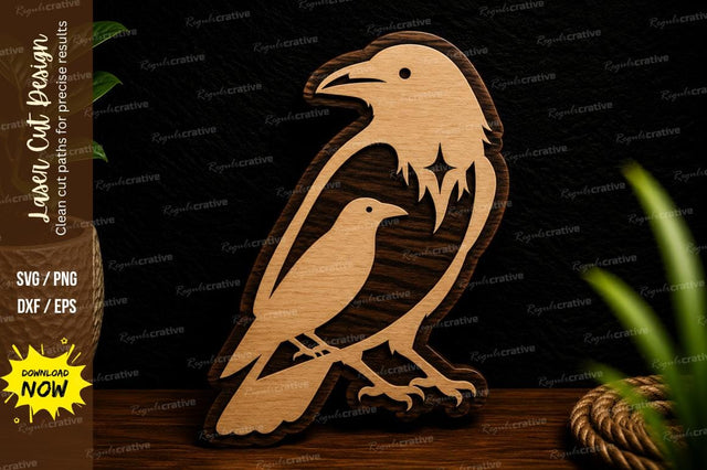 Crow With Chick Silhouette Ornament Laser Cut SVG File SVG Regulrcrative 