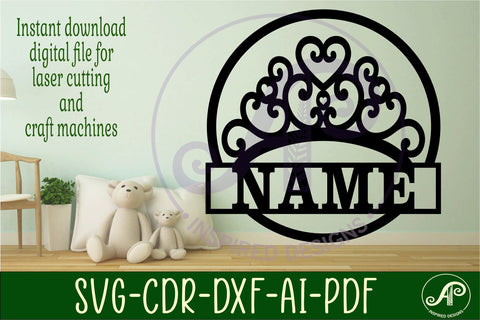 Crown name sign svg laser cut template SVG APInspireddesigns 