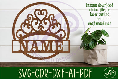 Crown name sign svg laser cut template SVG APInspireddesigns 