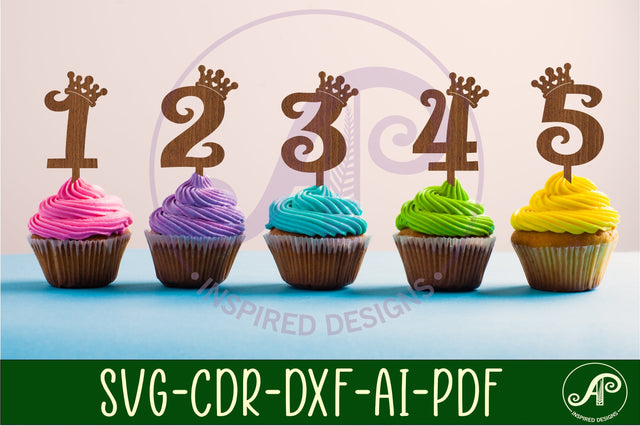 Crown number cupcake toppers, 10designs SVG laser cut SVG APInspireddesigns 