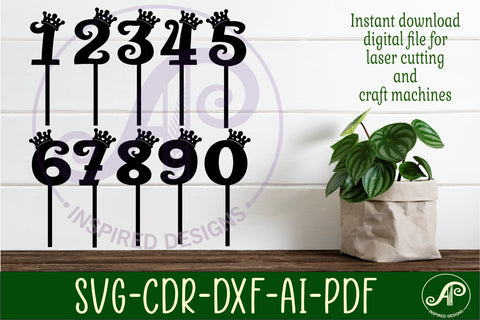 Crown number cupcake toppers, 10designs SVG laser cut SVG APInspireddesigns 