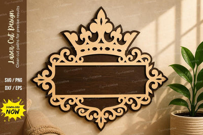 Crown Ornamental Name Frame laser Cut svg Cutting file SVG Regulrcrative 