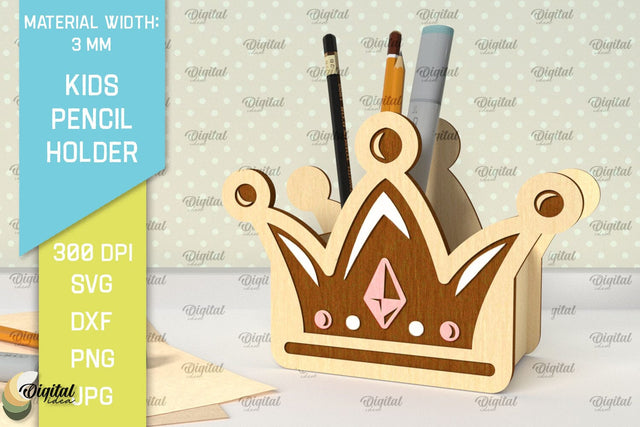 Crown svg. Wooden Kids Pencil Holder Laser Cut. Pen Holder SVG Design SVG Evgenyia Guschina 