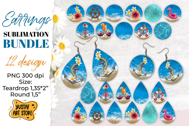 Cruise and Sea Earrings Sublimation. Teardrop/Round bundle Sublimation Yustaf Art Store 