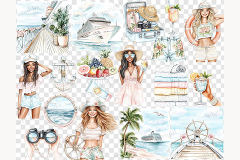 Cruise Clipart PNG | Travel Clip Art | Vacation Clipart Digital Pattern GlamArtZhanna 
