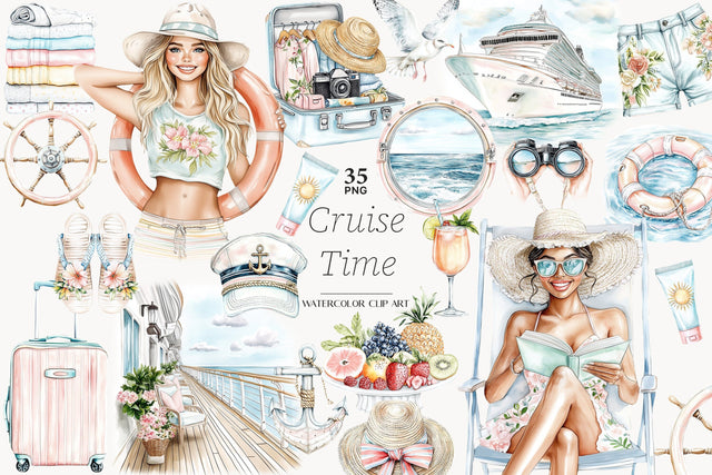 Cruise Clipart PNG | Travel Clip Art | Vacation Clipart Digital Pattern GlamArtZhanna 