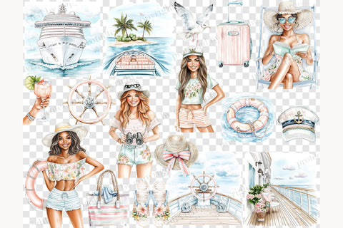 Cruise Clipart PNG | Travel Clip Art | Vacation Clipart Digital Pattern GlamArtZhanna 