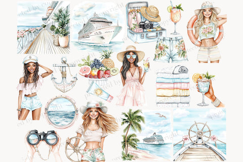 Cruise Clipart PNG | Travel Clip Art | Vacation Clipart Digital Pattern GlamArtZhanna 