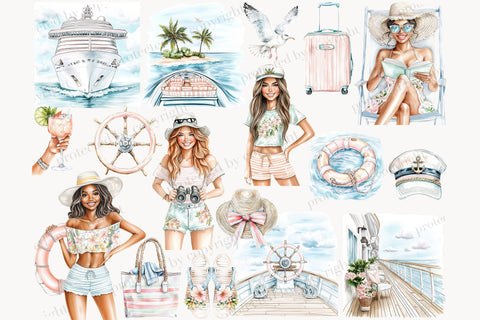 Cruise Clipart PNG | Travel Clip Art | Vacation Clipart Digital Pattern GlamArtZhanna 