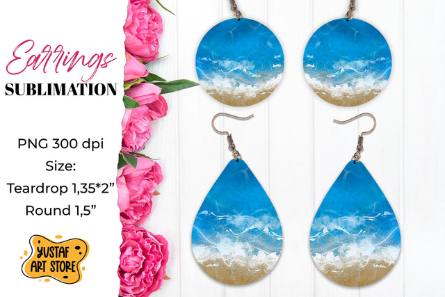 Cruise Earrings Sublimation. Teardrop and Round Sea earrings Sublimation Yustaf Art Store 