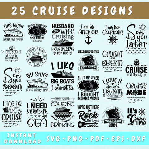 Cruise Quotes SVG Bundle, 25 Designs, Cruise Sayings SVG, Cruise 2024 SVG For Shirts, Mugs, Cruise Vibes SVG, Cruise Cut Files For Cricut, Silhouette SVG HappyDesignStudio 