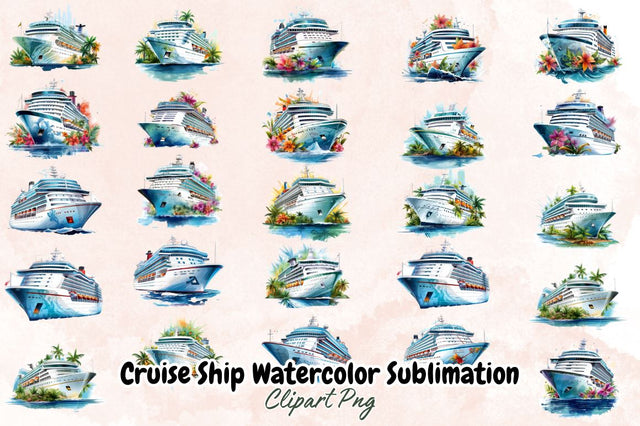 Cruise Ship Watercolor Clipart Bundle Sublimation Designangry 