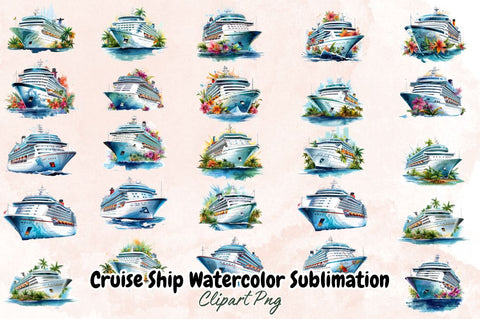 Cruise Ship Watercolor Clipart Bundle Sublimation Designangry 