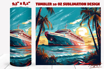 Cruise tumbler wrap sublimation / travel, ship, sunset png Sublimation Angelina Semenova 