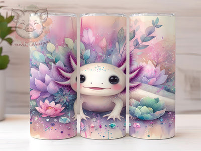Crystal Axolotl 20oz Tumbler, Crystal Flower Design, 20oz Sublimation Wrap, Spring Axolotl Art, Cute Axolotl Drinkware, Floral Tumbler, Custom Spring Decor Sublimation Lara' s Designs 