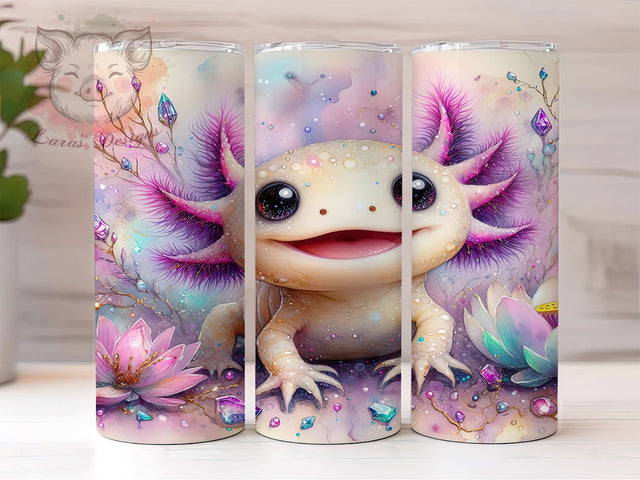 Crystal Axolotl 20oz Tumbler, Crystal Flower Design, 20oz Sublimation Wrap, Spring Axolotl Art, Cute Axolotl Drinkware, Floral Tumbler, Custom Spring Decor Sublimation Lara' s Designs 