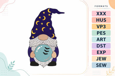 Crystal Ball Gnome Moon and Stars Embroidery Design Embroidery/Applique DESIGNS sg embroidery 