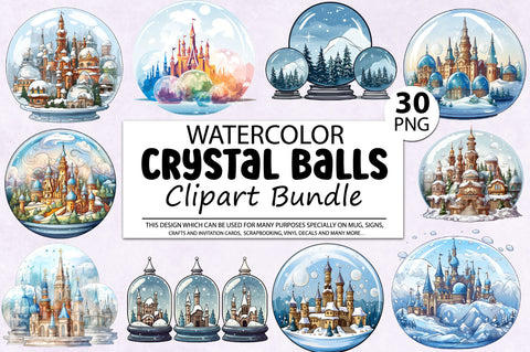 Crystal Balls Watercolor Clipart Bundle Sublimation Regulrcrative 