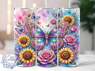 Crystal Butterfly Gem Wings 20oz Tumbler, Gemstone Wings, Sparklecore Design, Jewels Motif, Sunflower Accent, Skinny Tumbler, Sublimation PNG Sublimation ToriDesigns 