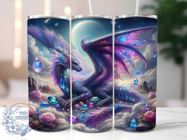 Crystal Fantasy Dragon Tumbler, Crystal Dragon Sublimation, Magical Creature Drinkware, 20oz Skinny Tumbler Wrap, Enchanted Fantasy Wrap, Mythical Dragon Design, Mystical Crystal Tumbler Sublimation ToriDesigns 