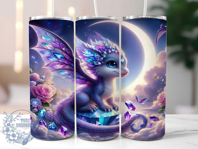 Crystal Fantasy Dragon Tumbler Wrap, Crystal Dragon Sublimation, Magical Creature Drinkware, 20oz Skinny Tumbler Wrap, Enchanted Fantasy Wrap, Mythical Dragon Design, Mystical Crystal Tumbler Sublimation ToriDesigns 