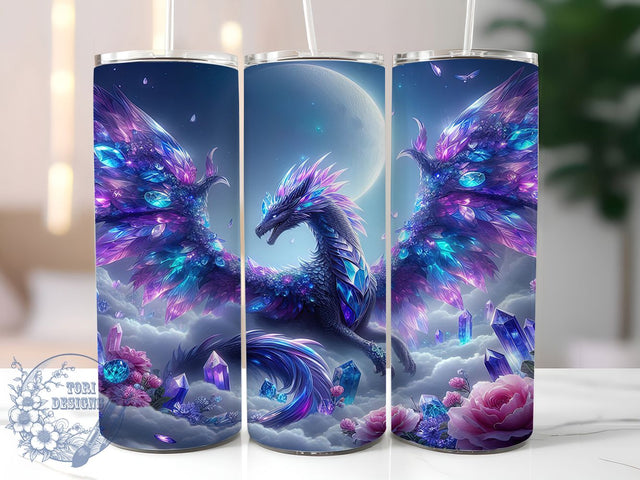 Crystal Fantasy Dragon Tumbler Wrap, Crystal Dragon Sublimation, Magical Creature Drinkware, 20oz Skinny Tumbler Wrap, Enchanted Fantasy Wrap, Mythical Dragon Design, Mystical Crystal Tumbler Sublimation ToriDesigns 