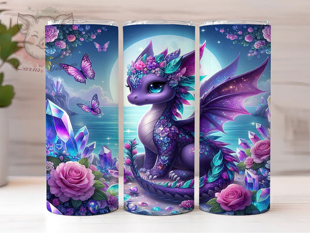 Crystal Gemstone Fantasy Dragon Tumbler, Dragon And Crystals Wrap, 20oz Tumbler Sublimation, Fantasy Crystal Dragon, Magical Gem Dragon Art, Enchanted Dragon Design, Mythical Dragon With Crystals Sublimation Lara' s Designs 