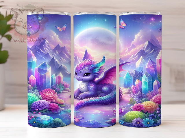 Crystal Gemstone Fantasy Dragon Tumbler, Dragon And Crystals Wrap, 20oz Tumbler Sublimation, Fantasy Crystal Dragon, Magical Gem Dragon Art, Enchanted Dragon Design, Mythical Dragon With Crystals Sublimation Lara' s Designs 