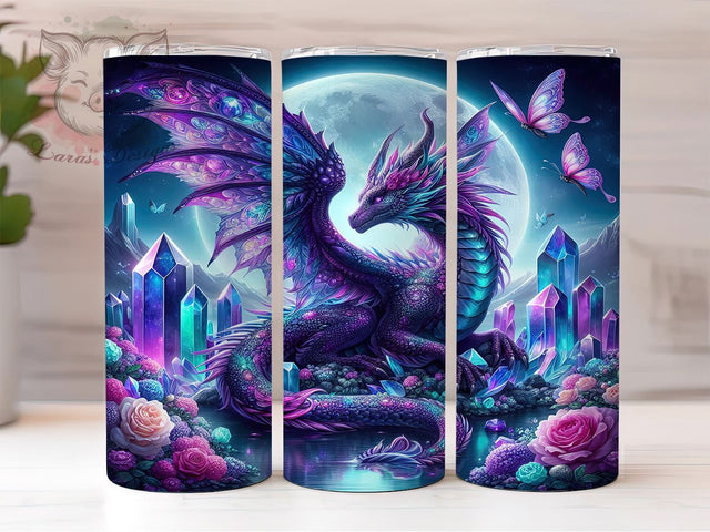 Crystal Gemstone Fantasy Dragon Tumbler, Dragon And Crystals Wrap, 20oz Tumbler Sublimation, Fantasy Crystal Dragon, Magical Gem Dragon Art, Enchanted Dragon Design, Mythical Dragon With Crystals Sublimation Lara' s Designs 