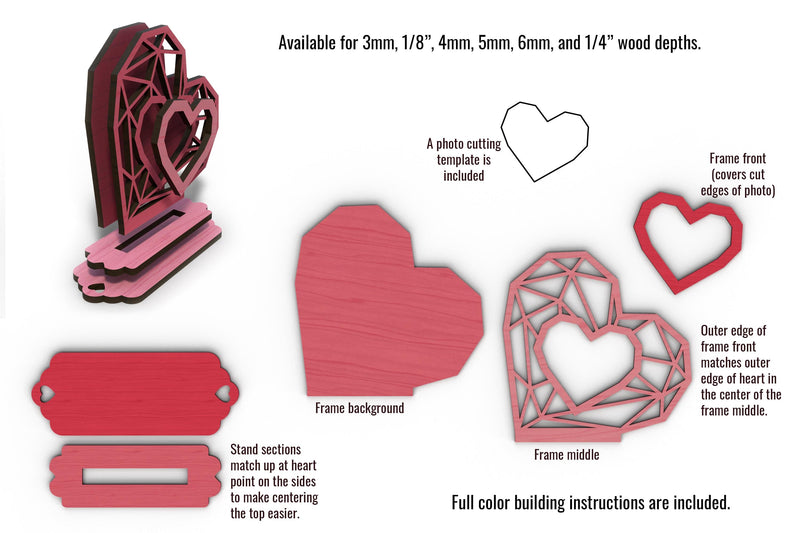 Crystal Heart Valentines photo frame SVG laser cut files - So Fontsy