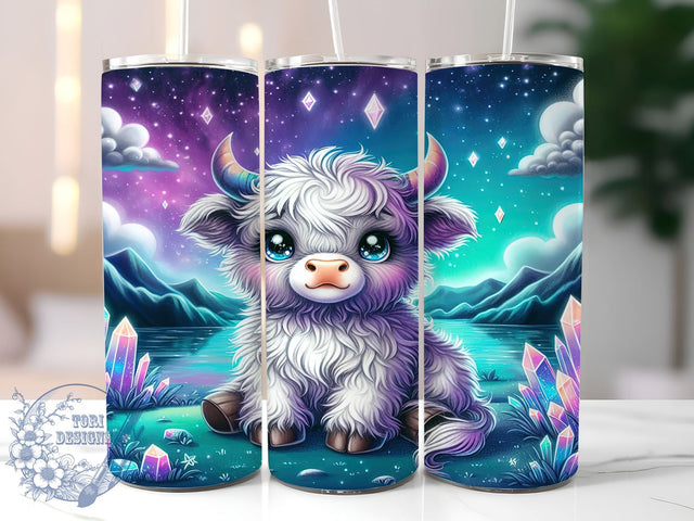 Crystal Highland Cow Tumbler, Baby Highland Cow Wrap, 20oz Sublimation Design, Digital Download, Cute Cow Print, Holographic Tumbler, Farm Animal Decor Sublimation ToriDesigns 