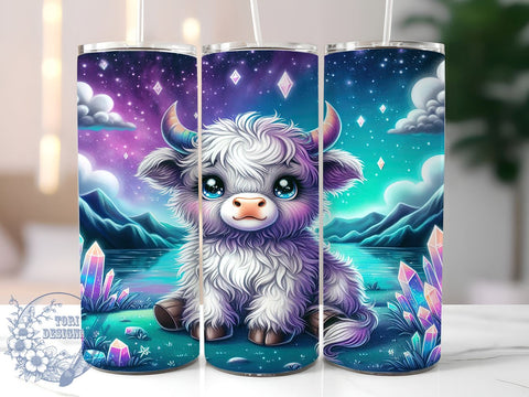Crystal Highland Cow Tumbler, Baby Highland Cow Wrap, 20oz Sublimation Design, Digital Download, Cute Cow Print, Holographic Tumbler, Farm Animal Decor Sublimation ToriDesigns 