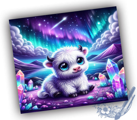 Crystal Highland Cow Tumbler, Baby Highland Cow Wrap, 20oz Sublimation Design, Digital Download, Cute Cow Print, Holographic Tumbler, Farm Animal Decor Sublimation ToriDesigns 