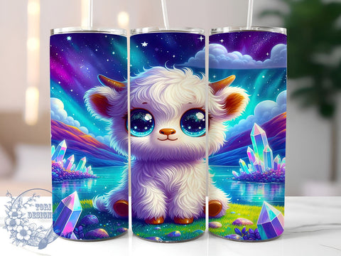Crystal Highland Cow Tumbler, Baby Highland Cow Wrap, 20oz Sublimation Design, Digital Download, Cute Cow Print, Holographic Tumbler, Farm Animal Decor Sublimation ToriDesigns 