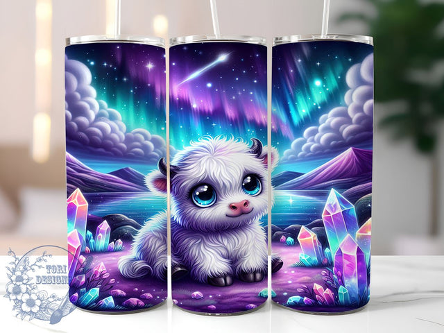 Crystal Highland Cow Tumbler, Baby Highland Cow Wrap, 20oz Sublimation Design, Digital Download, Cute Cow Print, Holographic Tumbler, Farm Animal Decor Sublimation ToriDesigns 