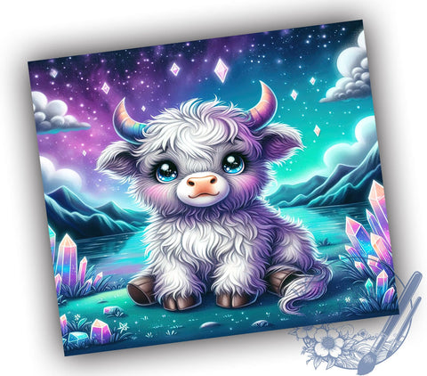 Crystal Highland Cow Tumbler, Baby Highland Cow Wrap, 20oz Sublimation Design, Digital Download, Cute Cow Print, Holographic Tumbler, Farm Animal Decor Sublimation ToriDesigns 