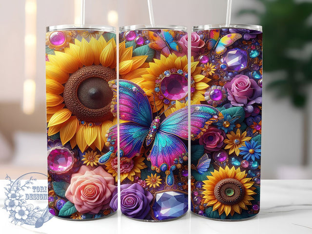 Crystal Jewel Sunflower 20oz Tumbler, Sparklecore Cup Wrap, Gemstone Sunflower Design, Sublimation Tumbler Wrap, 20Oz Tumbler Design, Artistic Jewel Cup, Stylish Crystal Sunflower Wrap Sublimation ToriDesigns 