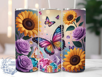 Crystal Jewel Sunflower 20oz Tumbler, Sparklecore Cup Wrap, Gemstone Sunflower Design, Sublimation Tumbler Wrap, 20Oz Tumbler Design, Artistic Jewel Cup, Stylish Crystal Sunflower Wrap Sublimation ToriDesigns 