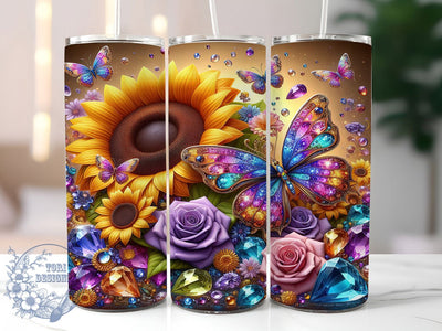 Crystal Jewel Sunflower 20oz Tumbler, Sparklecore Cup Wrap, Gemstone Sunflower Design, Sublimation Tumbler Wrap, 20Oz Tumbler Design, Artistic Jewel Cup, Stylish Crystal Sunflower Wrap Sublimation ToriDesigns 
