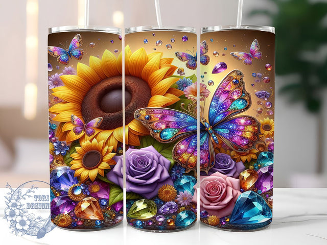 Crystal Jewel Sunflower 20oz Tumbler, Sparklecore Cup Wrap, Gemstone Sunflower Design, Sublimation Tumbler Wrap, 20Oz Tumbler Design, Artistic Jewel Cup, Stylish Crystal Sunflower Wrap Sublimation ToriDesigns 