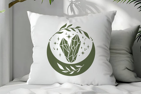 Crystal Moon SVG Files | Boho Celestial Crystals Vector Set SVG Tafti Art 