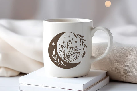 Crystal Moon SVG Files | Boho Celestial Crystals Vector Set SVG Tafti Art 