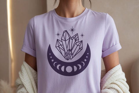 Crystal Moon SVG Files | Boho Celestial Crystals Vector Set SVG Tafti Art 