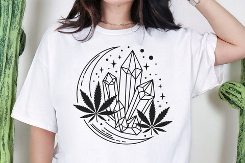 Crystal Moon with Weed Svg file, Marijuana Svg, Moon Leaf of Cannabis svg, Stoner Svg, Marijuana leaf svg, Celestial Svg, Crystal Svg SVG DesignDestine 