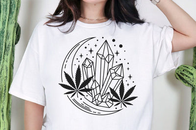 Crystal Moon with Weed Svg file, Marijuana Svg, Moon Leaf of Cannabis svg, Stoner Svg, Marijuana leaf svg, Celestial Svg, Crystal Svg SVG DesignDestine 