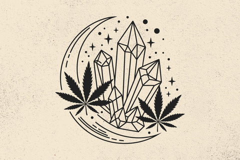 Crystal Moon with Weed Svg file, Marijuana Svg, Moon Leaf of Cannabis svg, Stoner Svg, Marijuana leaf svg, Celestial Svg, Crystal Svg SVG DesignDestine 